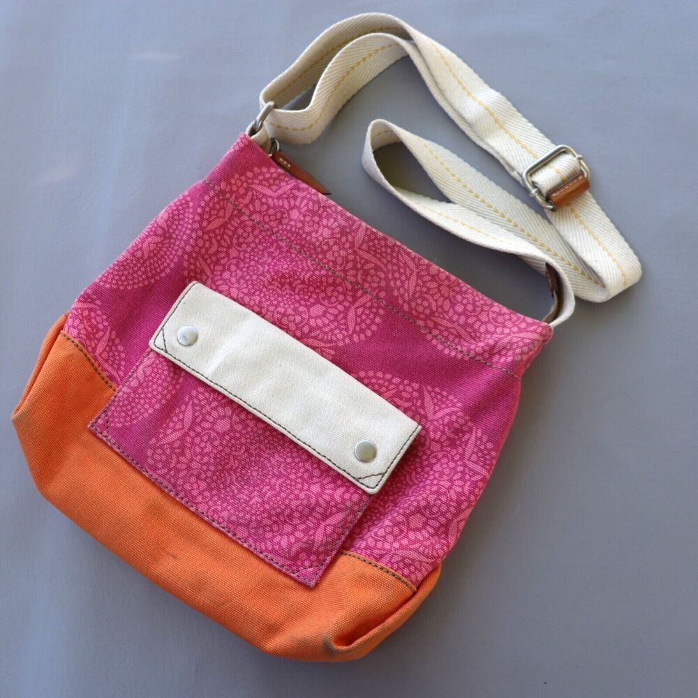 Fossil Crossbody Handbag Women Small Pink Orange Cream Medallion Shoulder Bag